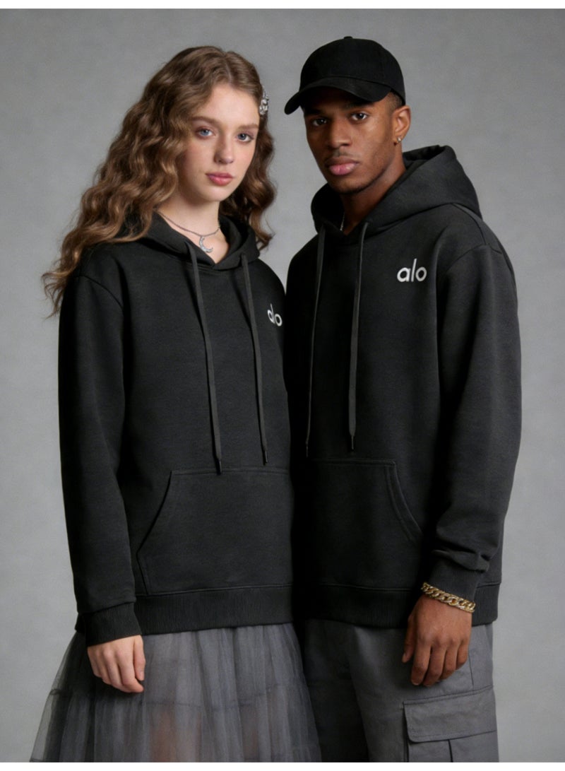 Alo Yoga Alo Super Dalian hoodie sweater-minimalist logo pullover with kangaroo pocket, unisex sports leisure and daily leisure, retro color fashion top. - Image 4